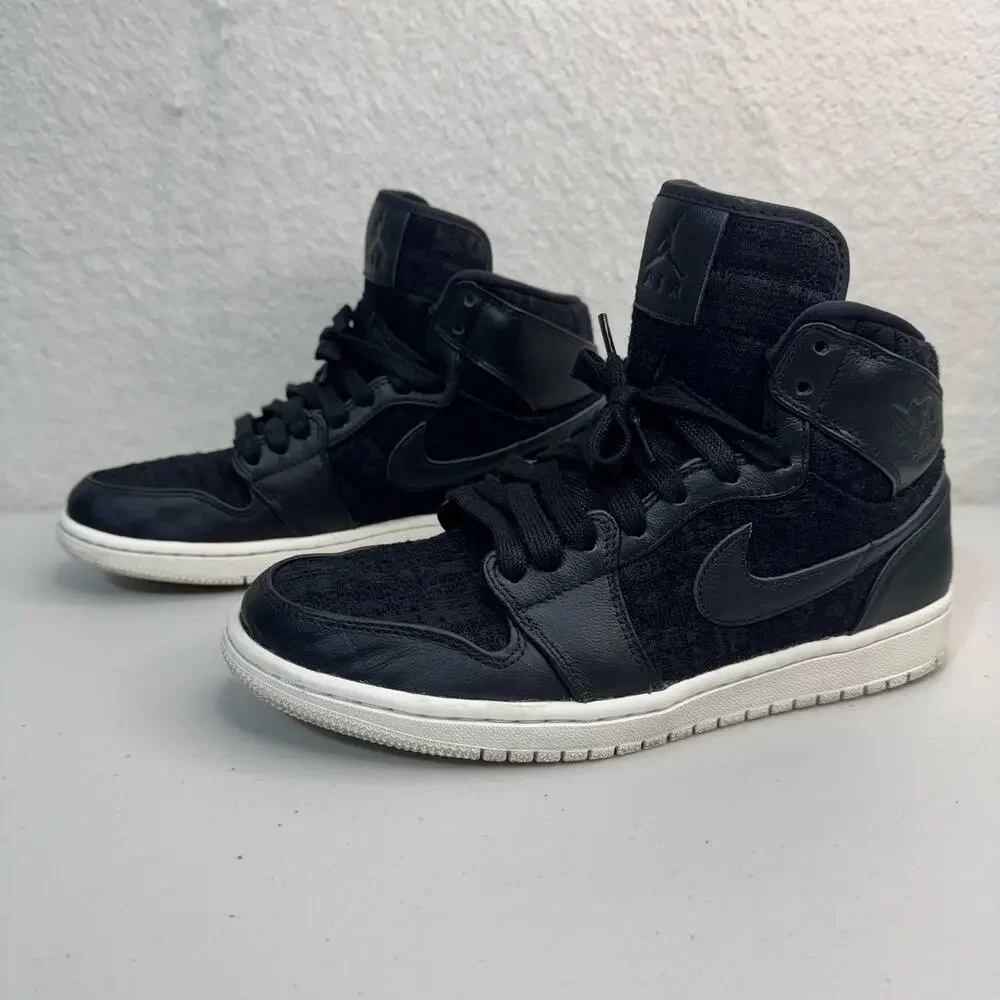 2018 Women Nike Air Jordan 1 Retro High Premium Black-On-Black Sneakers Size 9.5